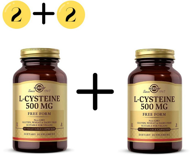 2+2 솔가 L-시스테인 500mg 90캡슐 솔가 비건 글루텐프리 논GMO, 4개, 90정