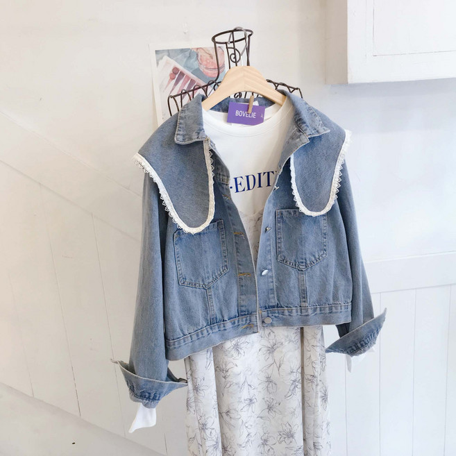 러블리 레이스 빅 카라 데님 자켓