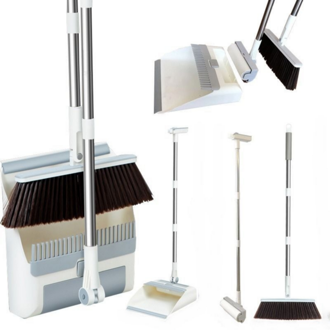 실내 먼지 털제거 가정용 빗자루 쓰레받기 돌돌이 세트 방청소용, 그레이, 1세트