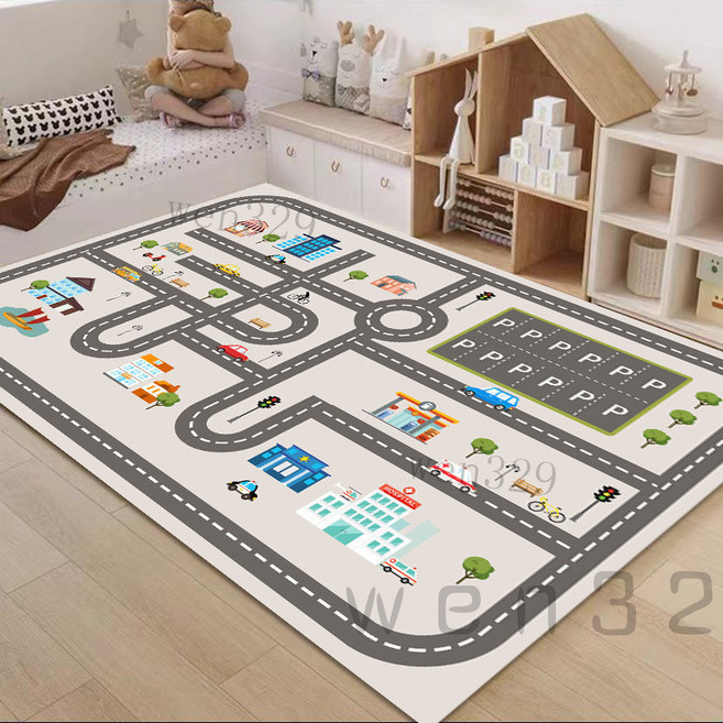 兒童遊戲墊 汽車跑道地墊 停車場遊戲墊 交通玩具地墊, 夢想微城市,40*60cm樣品尺寸【僅貼紙2張】