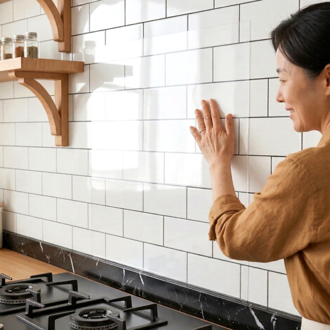 윤베라 주방 오염방지 타일 보호 필름 시트지, 1개