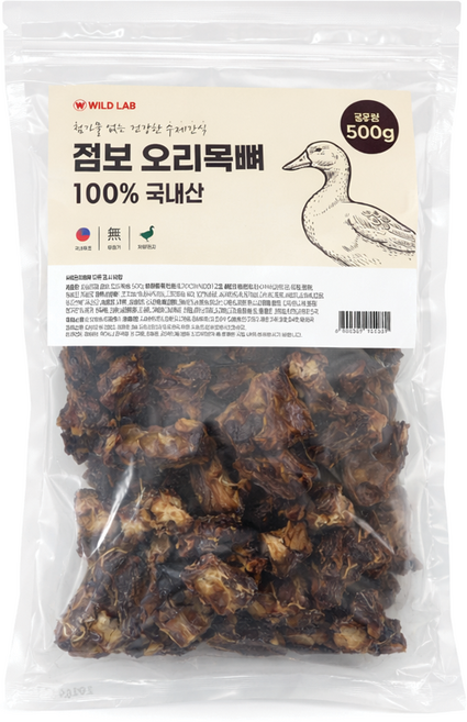 국내산 강아지 대용량 점보 숯불 수제간식, 500g, 1개, 오리목뼈
