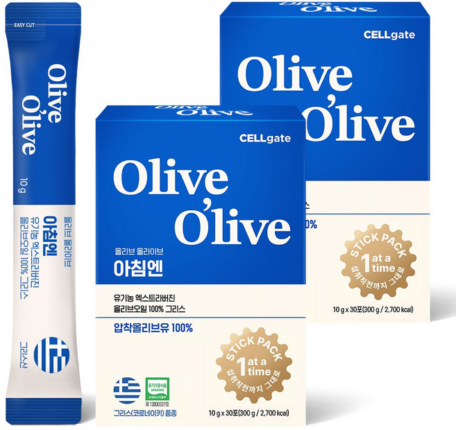 셀게이트 올리브올라이브 아침엔 유기농 엑스트라버진 올리브오일 그리스, 300g, 2개