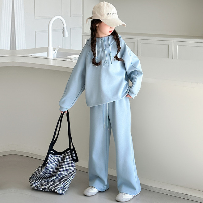 큐엘아리아 여아 봄 가을 초등생 헨리넥 후드티 캐릭터 자수 상하복 초중생 상의 팬츠 세트