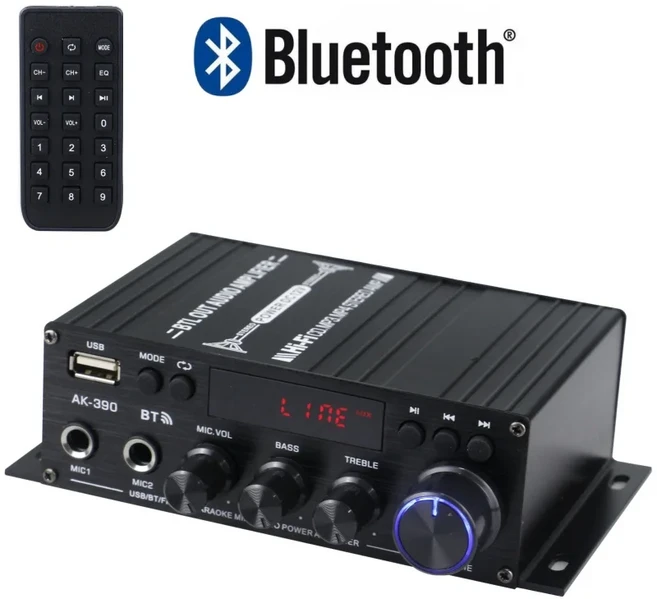 Woopker AK390 BT 5.0 HiFi 전력 증폭기 400Wx2 스테레오 디지털 앰프 베이스 미디어 플레이어는 FM 라디오, 01 Only AK390