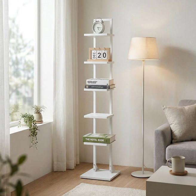 나인홈 라인 북선반 스탠드 철제 스탠딩 책꽂이, 화이트, 6단