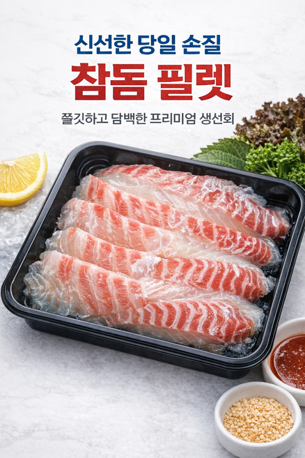 [통영예스수산] 국내산 참돔 손질 회 필렛 생물 당일작업 순살, 1개, 도미필렛(손질후350g내외)