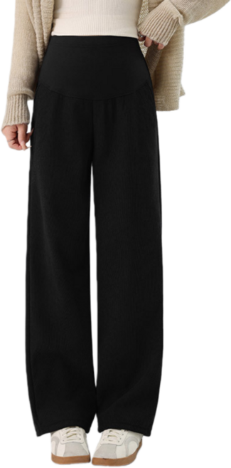 Makone 임부 솔리드 하이웨이스트 소프트 캐주얼 루즈핏 슬렉스 바지