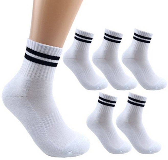 더베이직 남성용 두꺼운 이중쿠션 두줄 스포츠 중목 양말 6켤레