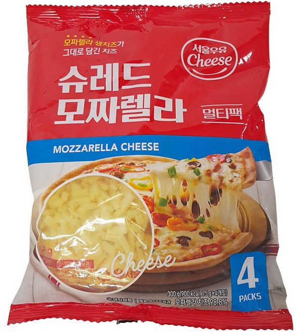 슈레드모짜렐라(멀티팩) 300G(75Gx4입)서울우유, 75g, 4개