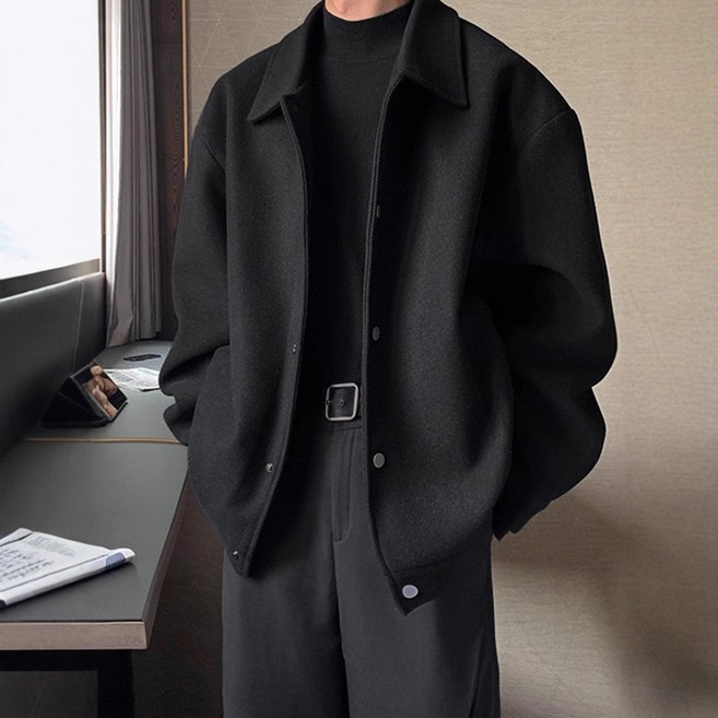 ANYOU 남자 봄철 모직코트 하프 캐주얼 보온 루즈핏 정장 코트