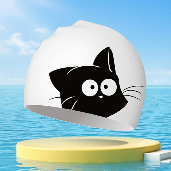 디아쿠아 귀여운 캐릭터 실리콘 수영모, 1개, 03.뭐해고양이