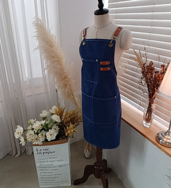그라온 데일리 주방 카페 캔버스 방수 앞치마, 1개, 네이비