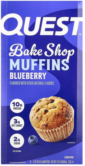 지금 곧 품절됩니다 Quest Nutrition Bake Shop 머핀 블루베리 머핀 8개 개당 57g(2.01oz) 서둘러주시면 감사하겠습니다, QuestNutritionBakeShop머핀블루베리머핀 - 쿠팡