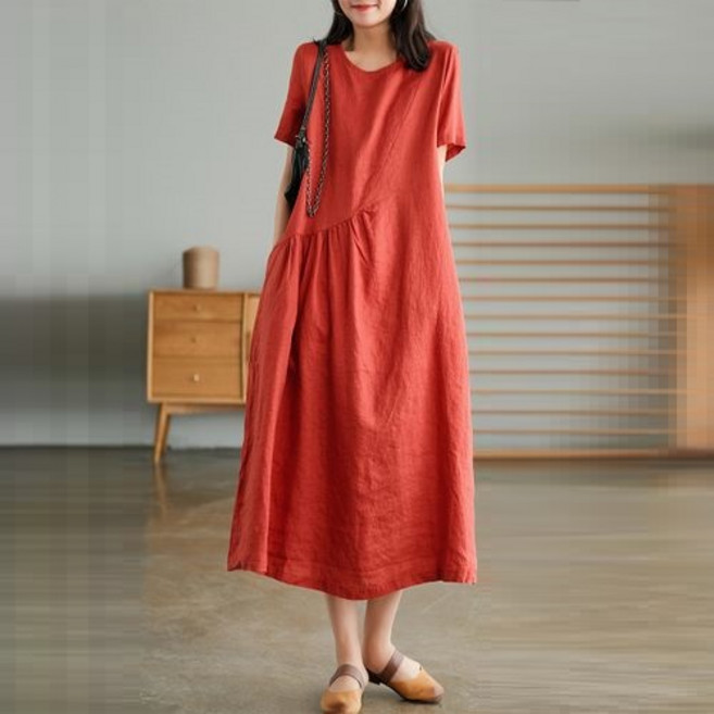 ZENCY 젠시 언발 루즈핏 반팔 롱원피스