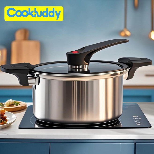 CookBuddy 진공저압냄비 압력솥 스텐 인덕션겸용 2-4인용 진공냄비, 1개, 실버, 5.5L