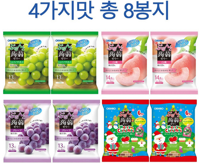 오리히로 곤약젤리 머스카토 복숭아 포도 딸기맛 세트, 8개, 120g