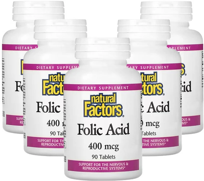 네츄럴팩터스 엽산 400mcg 90정, 5팩 - 쿠팡
