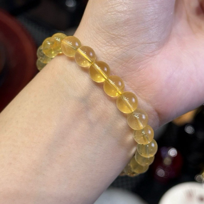 玻璃體黃螢石手珠 8.2mm圓珠 無雜質透亮 適合手圍16.1公分