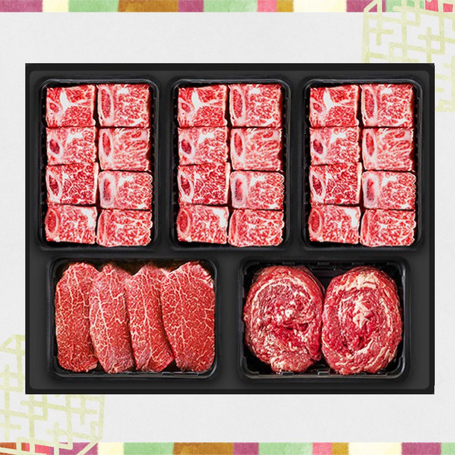 횡성한우 5구 [쿠가] 혼합선물세트3[찜갈비700gX3+안심or채끝500g+불고기500g]총3.1kg, 1개