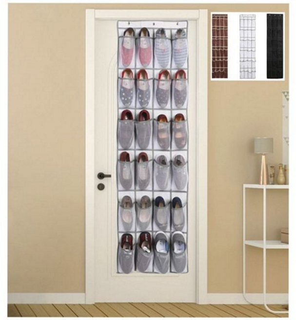 신발 정리 포켓 현관문 문걸이 대용량 벽걸이 신발 정리대 수납 공간활용 주머니 옷걸이 도어 행거, 블랙