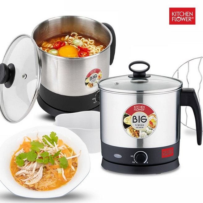 키친플라워 2L 대용량 라면포트 전기포트 커피포트 멀티포트 전기냄비 전기쿠커 계란찜기, 키친플라워라면포트MS160