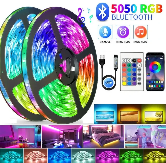 할인판매 5M 10M 15M 20M RGB 5050 조명 장식 램프 블루투스 USB 요정 조명 LED 적외선 제어 유연한 램프 테이프 LED 스트립 최저가격, 리모컨20M