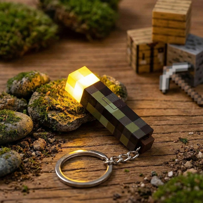 모든 마인 픽셀 LED 횃불 키링 생일 선물 학생 피규어 백참 가방 키홀더