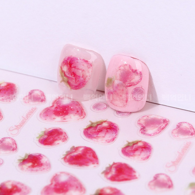 백억언니 딸기 하트 네일스티커, 1개, 딸기 (669)