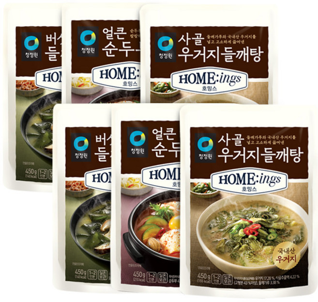 청정원 버섯들깨 미역국 450g 2개+사골 우거지 들깨탕 450g 2개+얼큰 순두부찌개 450g 2개, 1세트