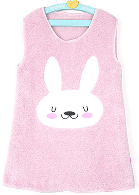 삐까부 겨울 아동 극세사 수면조끼 토끼 롱 수면조끼