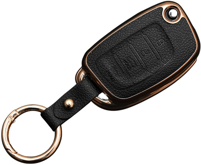 현대 아반떼MD 그랜저HG 호환 프리미엄 TPU 가죽 자동차 스마트 키 케이스 차 키홀더, 세로4버튼TL71, 블랙골드