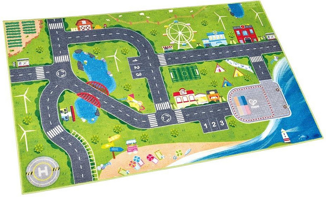 H액세스 포인트e Railworld 디스보호 커버리 매트 - 대형 149.9 x 94cm(59 37인치) 아동용 놀이 러그 미끄럼 방지 뒷면 마을 농장 및 항구 장면 주요