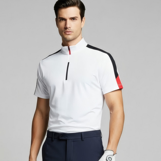 클라우스 반집업 라인배색 스판 남성 골프 반팔티셔츠