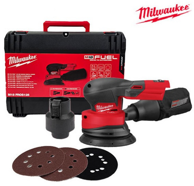 밀워키 M18 FROS125-0 본체만 케이스 포함 18V 무선 원형 샌딩기 전동 원형 사포 샌더기, 1개