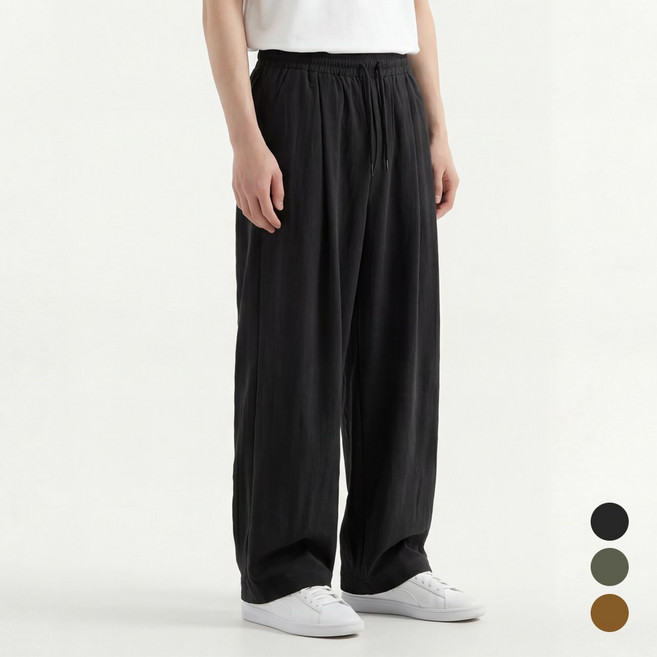 벌룬핏 린넨 와이드 팬츠 남녀공용 밴딩 통바지