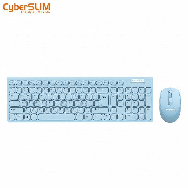 CyberSLIM 無線靜音鍵盤滑鼠套裝 纖薄設計 舒適握感 輕巧便攜, 藍, WMK520-BL, 人體工學