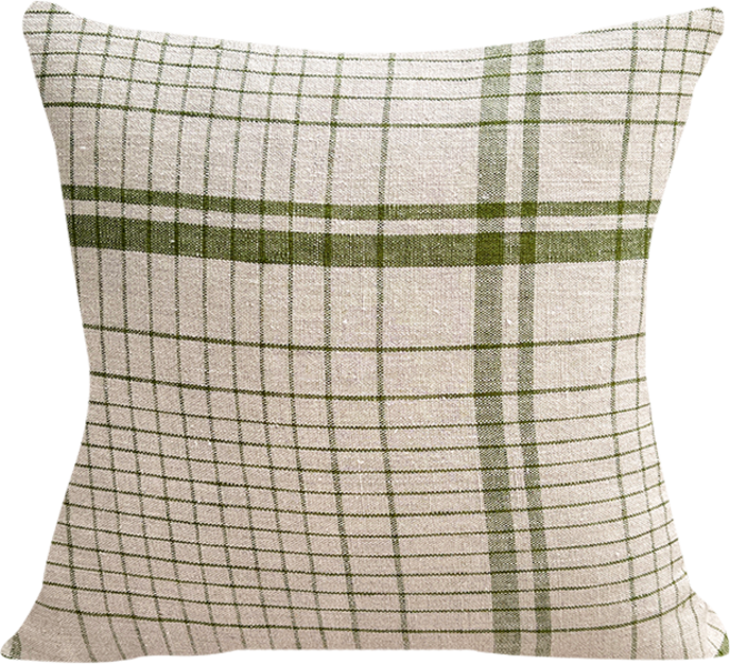 더스케치 빈티지 워싱 체크 린넨 쿠션 방석, 그린