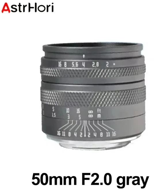 AstrHori 50mm F2.0 풀 프레임 수동 렌즈 인물 E FX L M43 Z RF 마운트 용 대형 조리개 카메라, 03 후지 xf, 01 50mm F2.0 gray