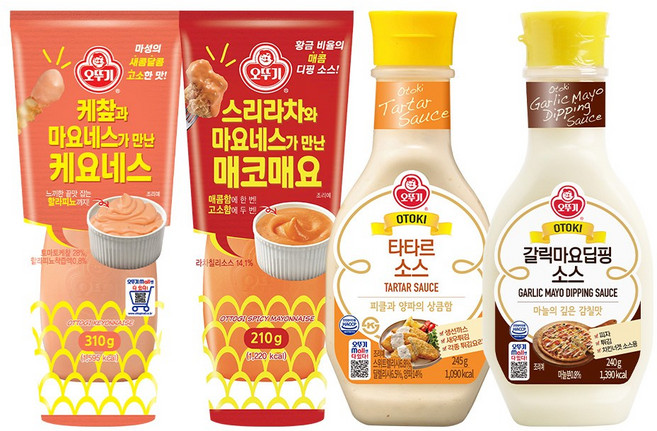 오뚜기 소스 4종세트(케요네스+매코매요+타타르소스+갈릭마요딥핑소스), 1.005kg, 1세트