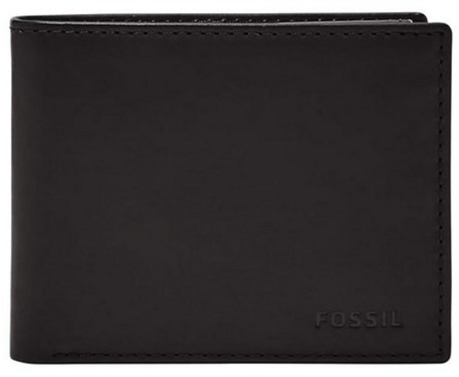 Fossil 남성용 지갑 데릭 가죽 RFID 차단 지갑 바이폴드 패스케이스 탈착식 카드 케이스 포함 블랙 233929
