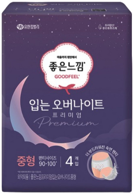 좋은느낌 프리미엄 입는 오버나이트, 중형, 4개입, 8개