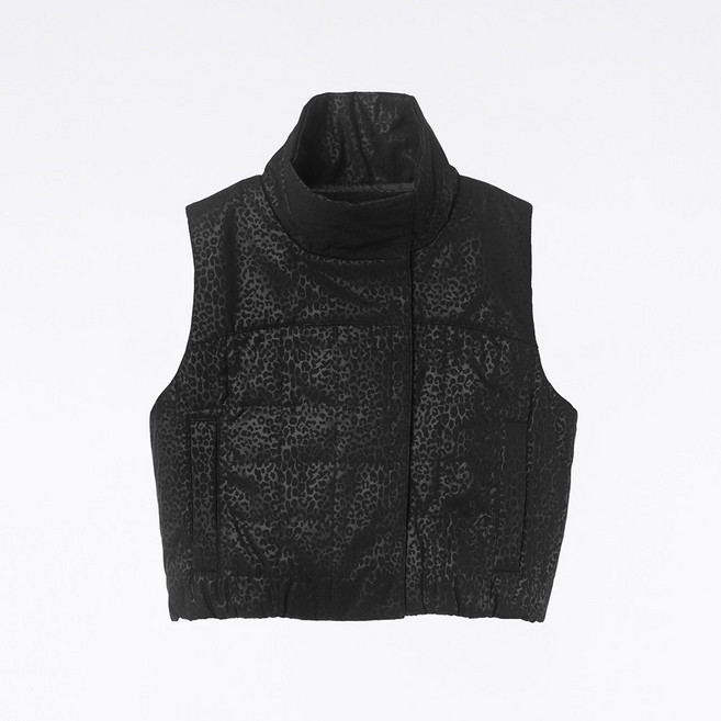 【岱妮蠶絲】極輕量女鋪絲棉高領內裡印花蠶絲短版背心-WWK3YK11ZW(豹紋黑)