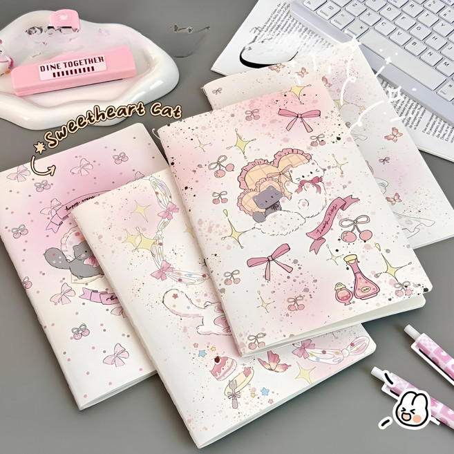 러블리패턴 코일공책, 4개, 핑크 리본 노트