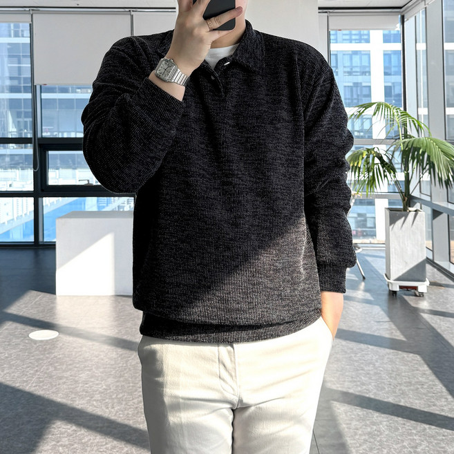 룩플레인 국내생산 세련된 맨투맨 니트 카라 티셔츠 10color