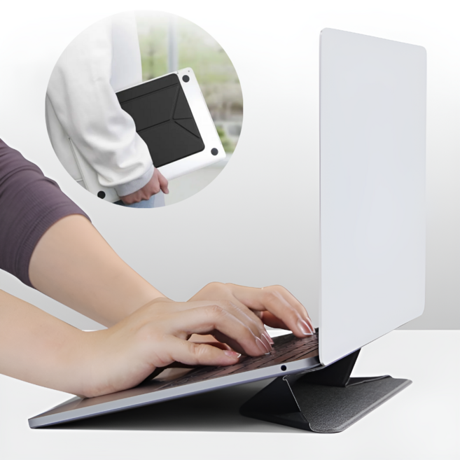 하임리프 초경량 안정고정 휴대용 부착형 노트북 거치대, L (22.3×17cm 45°), 1개, 블랙