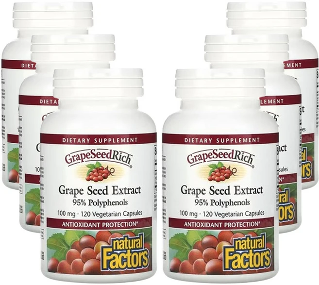 네츄럴팩터스 GrapeSeedRich 포도씨추출물 100mg 베지캡슐 120정, 6개 - 쿠팡