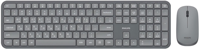 필립스 저소음 슬림 무선 키보드 마우스 세트, SPT6338, 그레이, 일반형