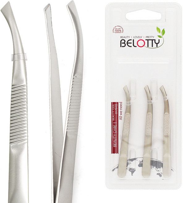 벨로티 스테인리스 족집게 3종 세트 곡선형 다용도 트위저, 3개, TW-85M/3