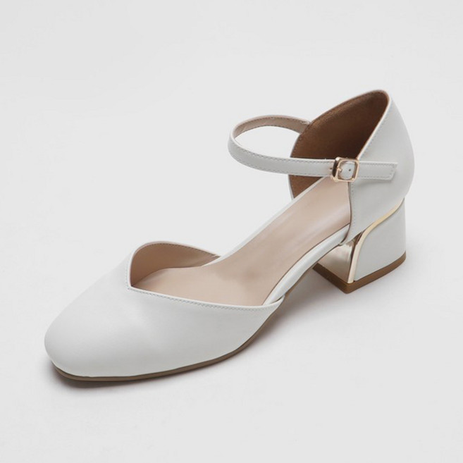 데일리 라운드토 사이드 오픈 슈즈 앵클 스트랩 펌프스 5cm